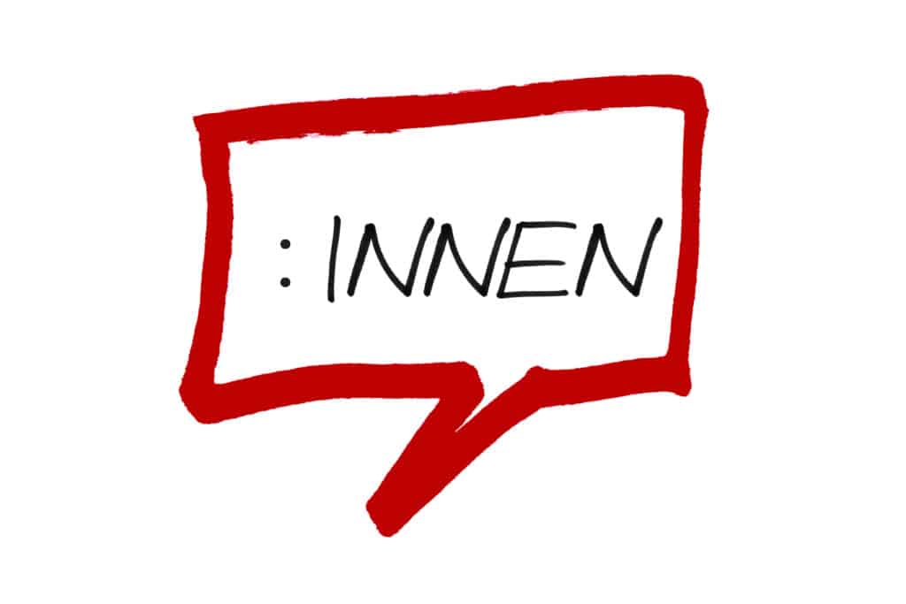 Gendergerechte Sprache - :innen in roter Sprechblase