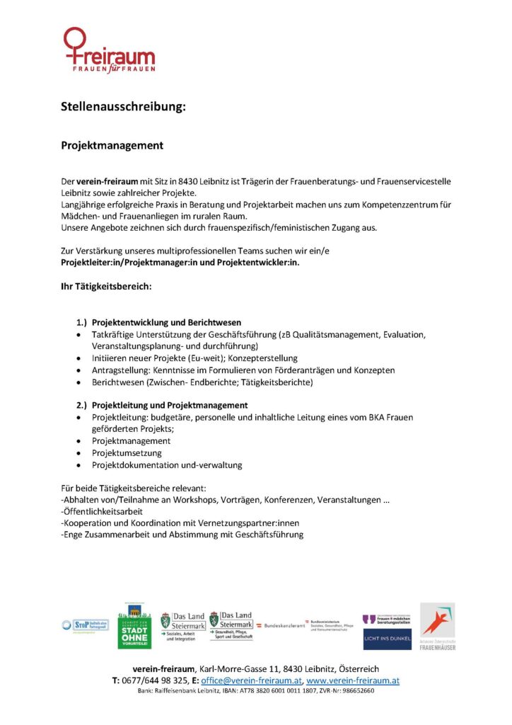 Stellenausschreibung Projektmanagement