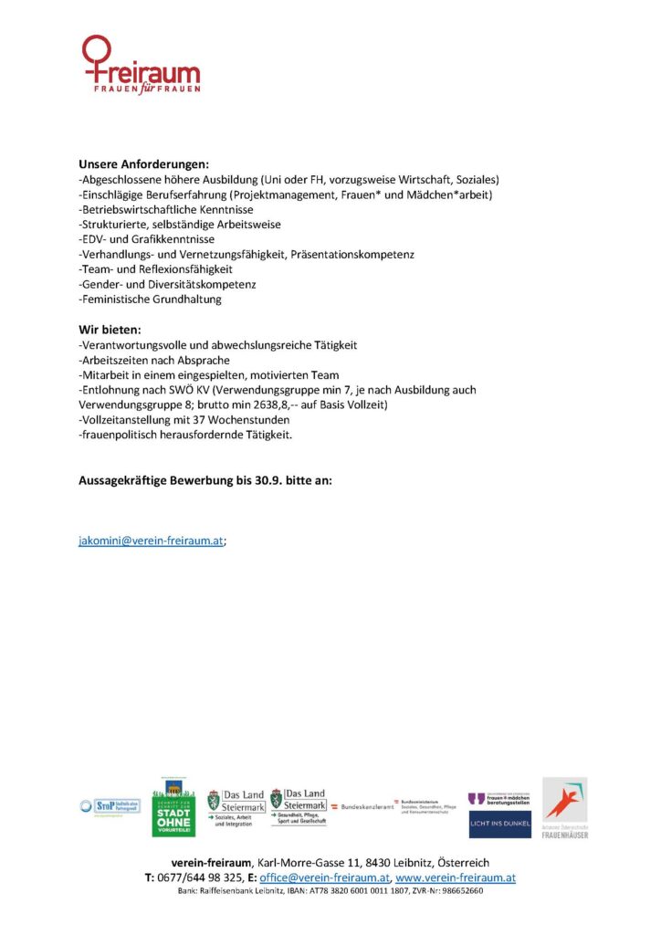 Stellenausschreibung Projektmanagement